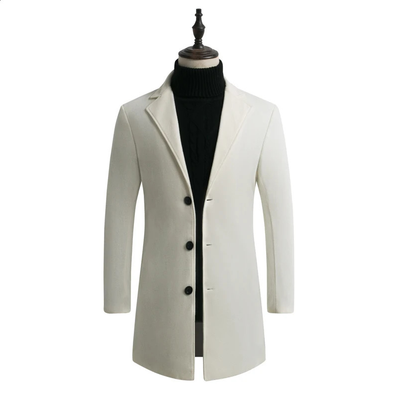 Mens long cotton wool coat 2023 autumn windproof business fashion slim fit classic solid color 240801
