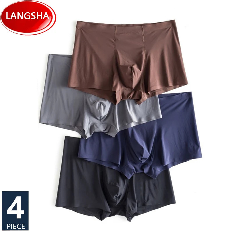 4pcs / set hommes culotte hommes boxers de soie glaciaire en sous-vêtements marins