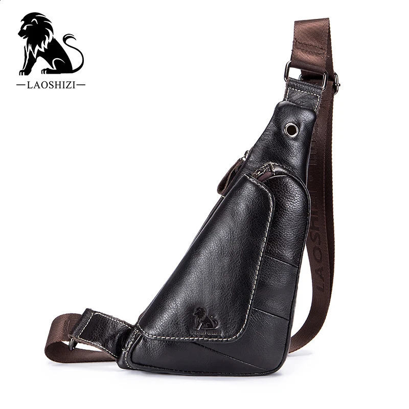 100% Genuine Leather Triangular Bag Men Messenger Bag Casual Crossbody Bag Fashion Chest Bag For Male Shoulder Bag 240802
