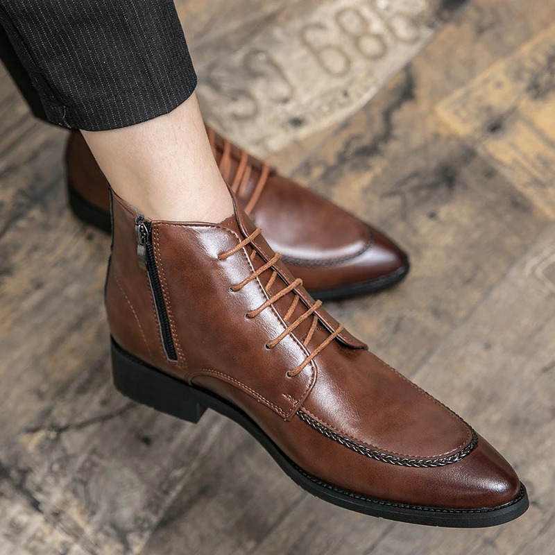 Chelsea boots mens autumn British style mid top leather shoes black work clothes short cornered boots classic retro 240731
