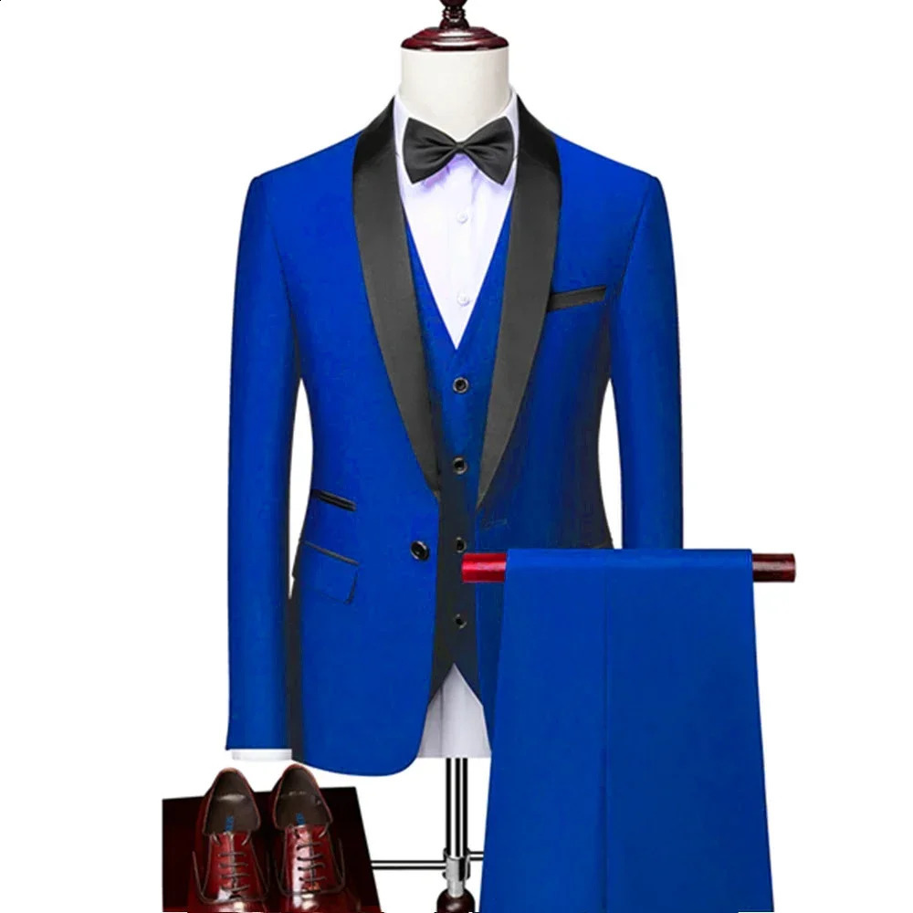 Men Autumn Wedding Party Three Pieces Jacket Trousers Set Large Size 5XL 6XL Male Blazer Coat Pants Vest Fashion Slim Fit Suit 240819