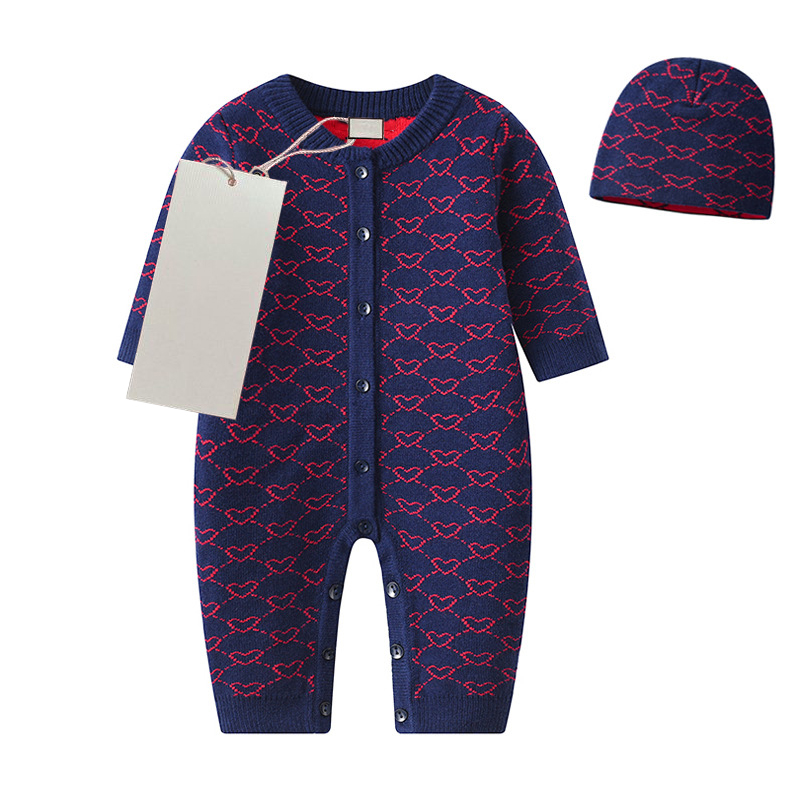 Kids Designer Clothes Newborn Cotton Thick Sweater Rompers Baby Boy Girl Top Quality Long Sleeve Jumpsuits Autumn Winter Brother Sister Costume 1-image-1029050509