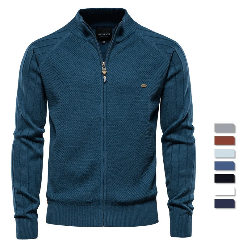 Mens outerwear sweater autumn mens cardigan wool solid color turtle neck zipper highquality casual 240802