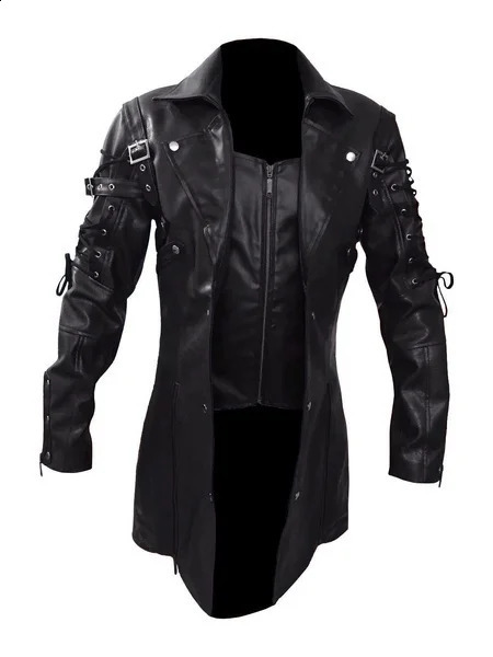Steampunk Mens Trench Jacket Leather Punk Style Bicycle AutumnWinter Motorcycle 240802