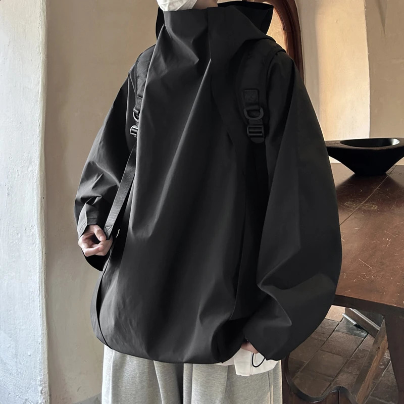 Spring and autumn mens turtle neck hooded jacket casual waterproof windproof loose clothing 240802