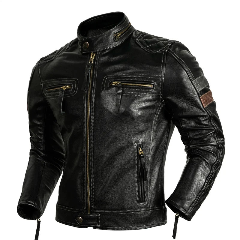 Protective rider clothing natural cowhide jacket mens motorcycle real leather Jaqueta 240802