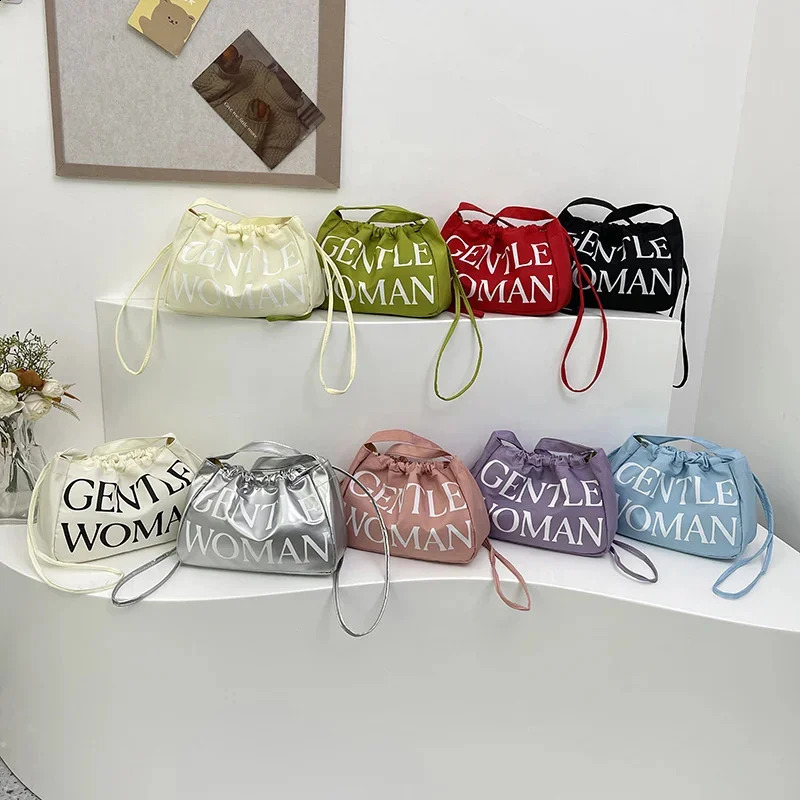 Drawstring Thai Style Square Handbags Letter Print Casual Large Capacity Tote Bags Colorful Dumpling Bag Fashion Women Bag 240802