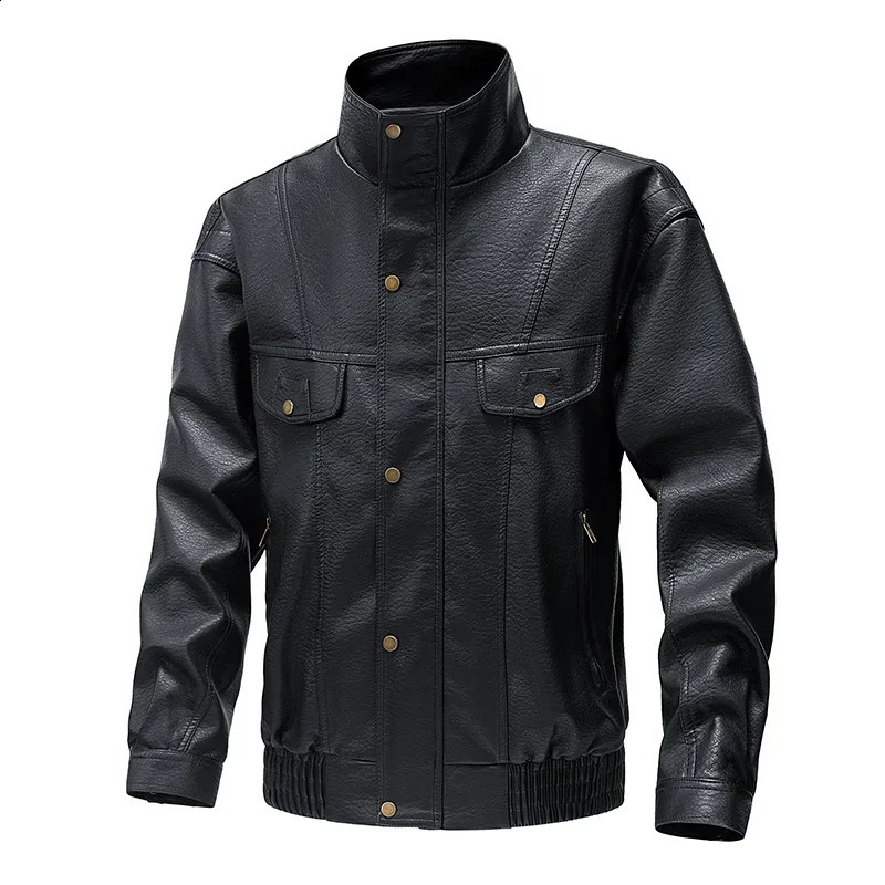 mens leather jacket for autumn and winter casual motorcycle ultrathin PU bicycle highquality fashionable warm coat 240802