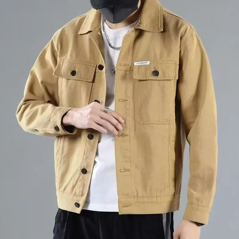 Mens denim jacket casual slim fit short autumn mens denim Jean Coats khaki goods quick delivery G Korean retro Korean denim240802