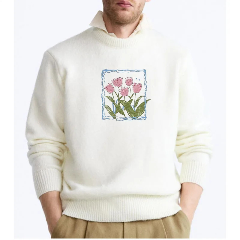 Home>Product Center>Cashmere O-neck zipper mens loose oversized knitted sweater autumn and winter long sleeved casual shirt printed top S-XL24