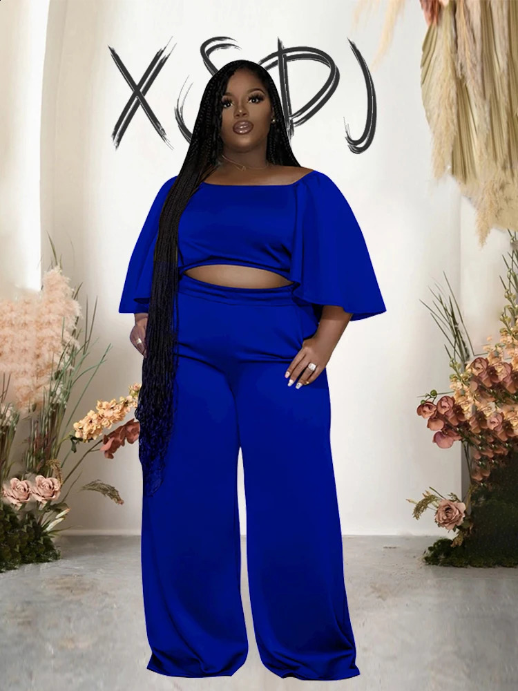 Elegant pants and shirt set curved womens 2piece summer bat sleeve sexy plus size wholesale direct 240802Z