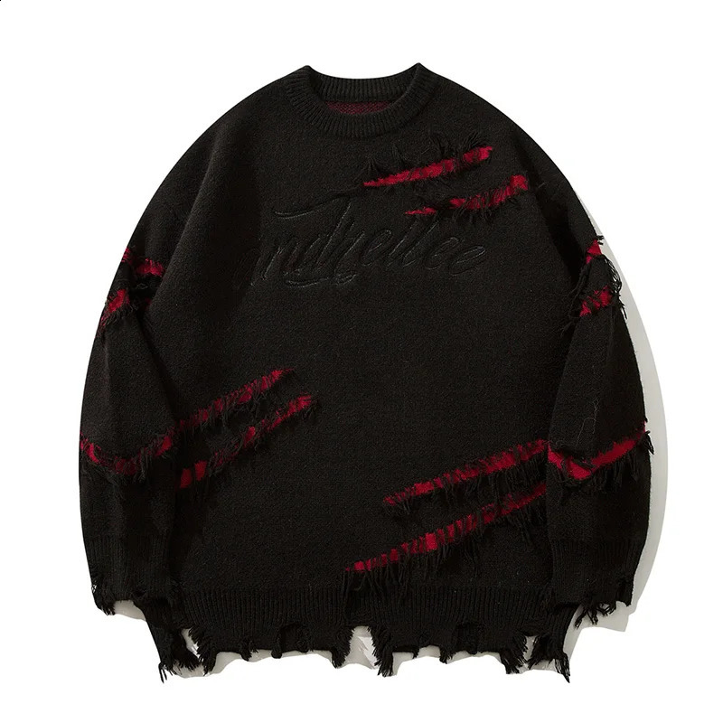Fashion Tear Knitted Sweater for Womens Casual Warmth Medium Pressure Elasticity Staff Neck Pulling Sweater for Mens Autumn/Winter240802