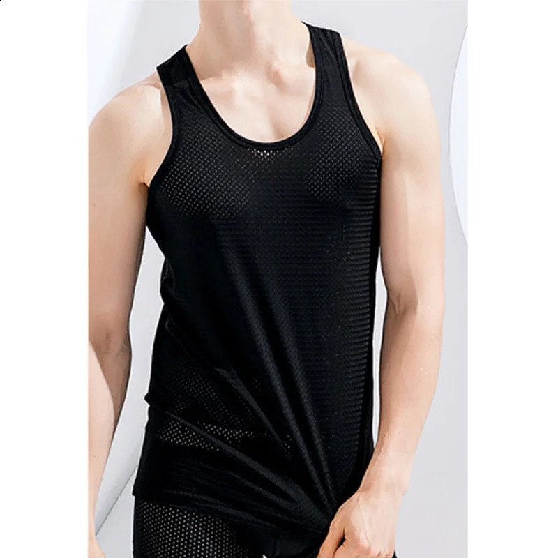 Mens sleeveless vest quick dry ice silk Vneck Tshirt summer breathable top cooling sports bra L4Xl 240802