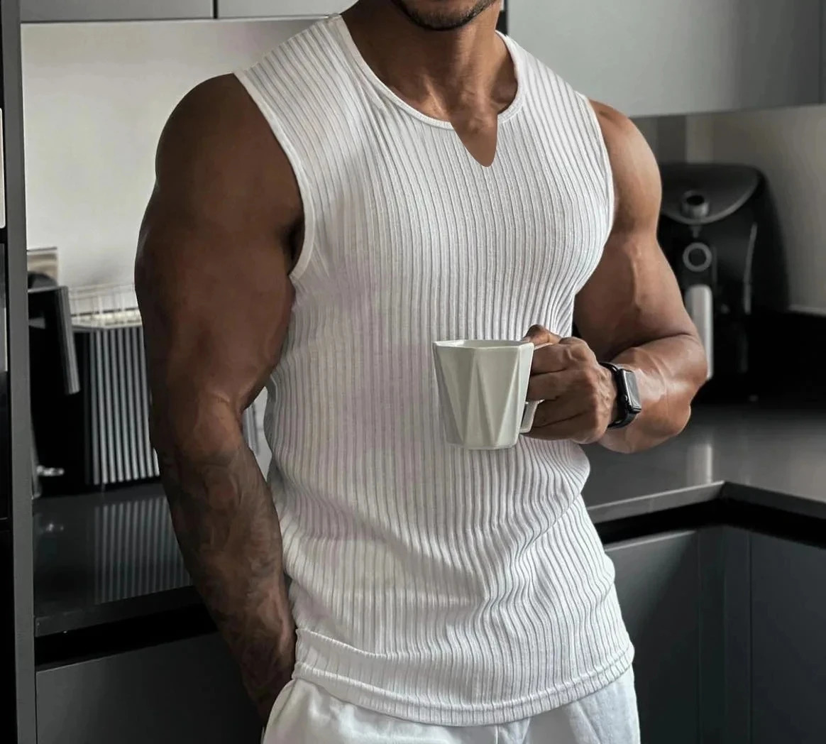 mens Vneck vest fitness sleeveless shirt sportswear underwear gym training for summer 2024 240802