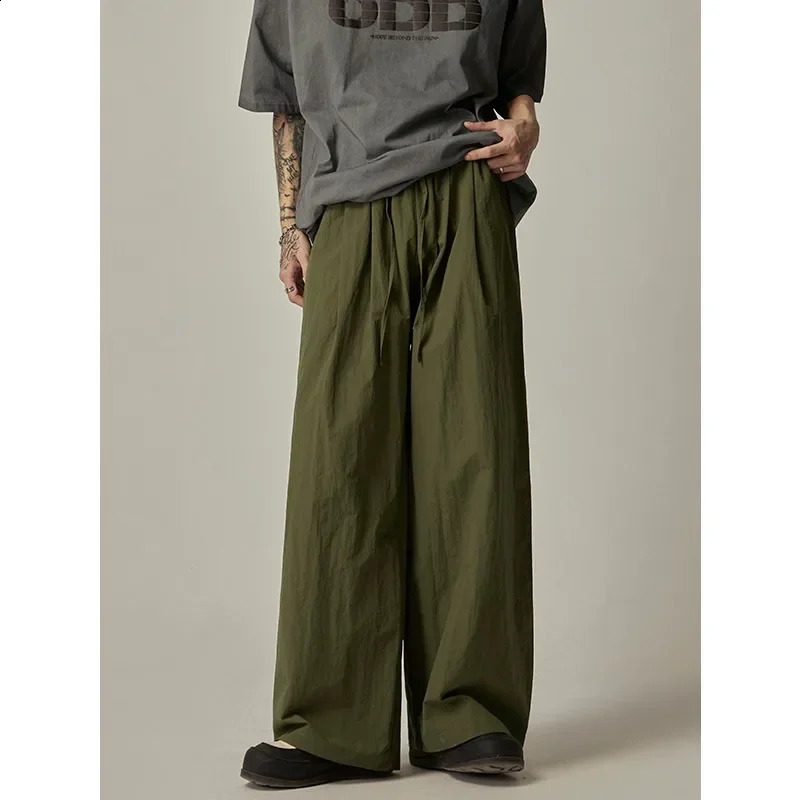 Pantalons de cargaison à séchage rapide American Retro Retro Mentes Loose Ajustement droite Ligne large jambe mince Pantalon décontracté240805