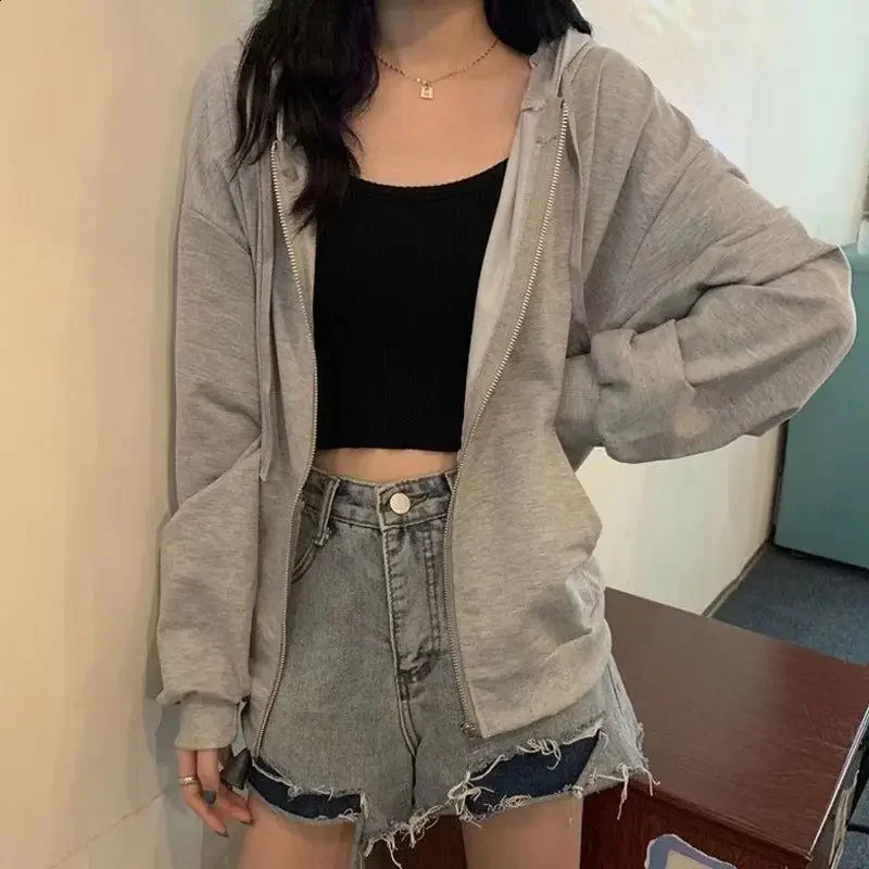 Trendy Spring Autumn Womens Tailored Sweater Hoodie Zipper Open Fleece Jacket Loose Korean Ins Top 240802