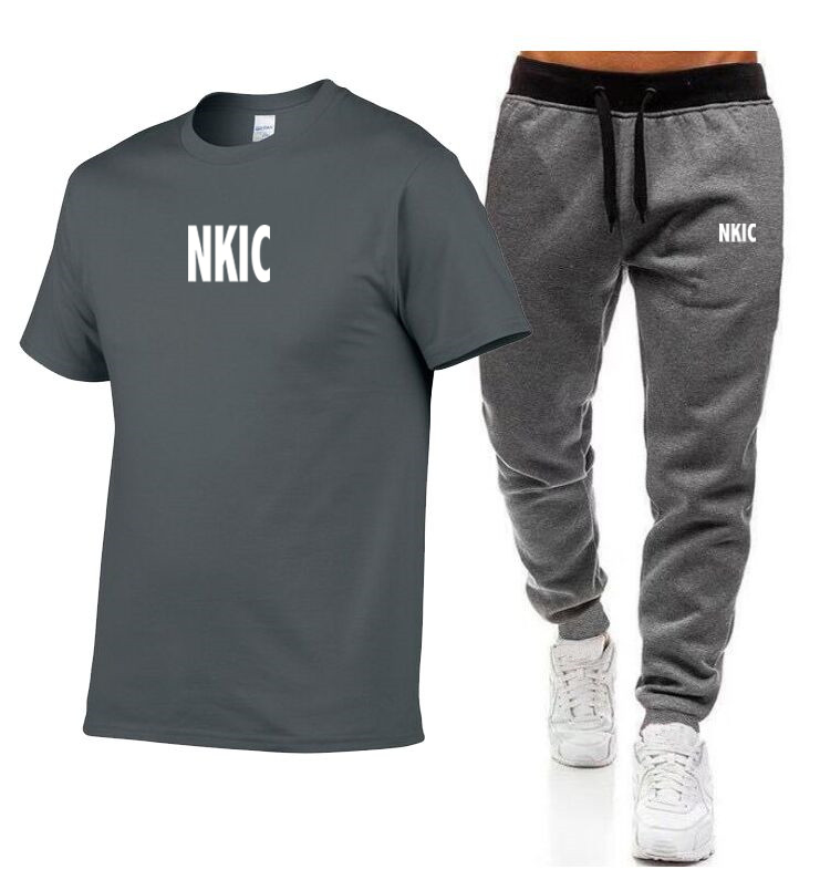 Summer Men's Sets Fashion Brand Tracksuit Men Short Sleeve Gray T Shirts sport Shorts Suit Men Casual Men Clothing Mens Joggers Sets-image-995453766