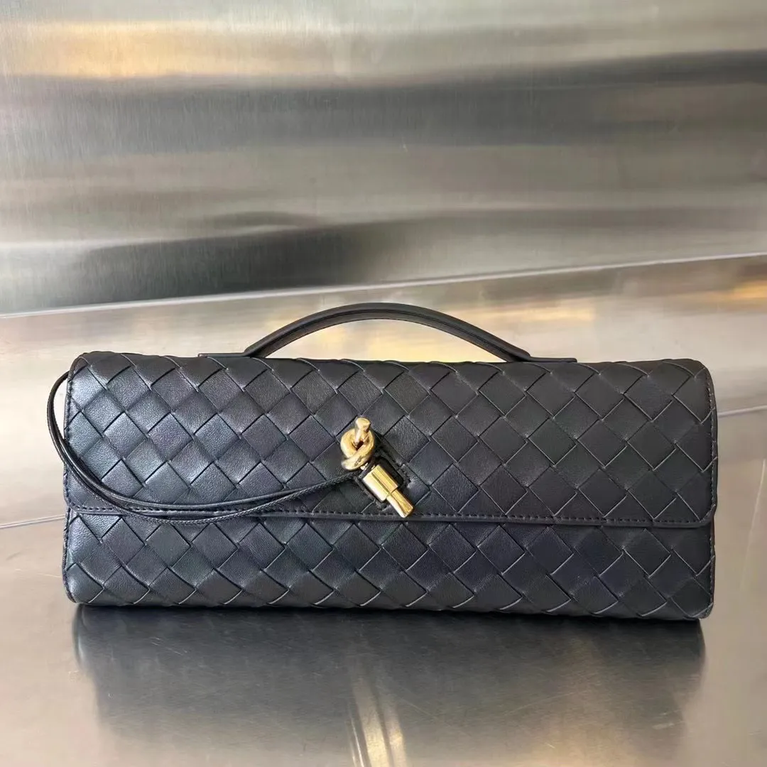 10A Real Leather Long Clutch Andiamo With Handle Intrecciato Craftsmanship Cow Leather Women Bags Purses And Handbag Famous Brand Designer Evening B