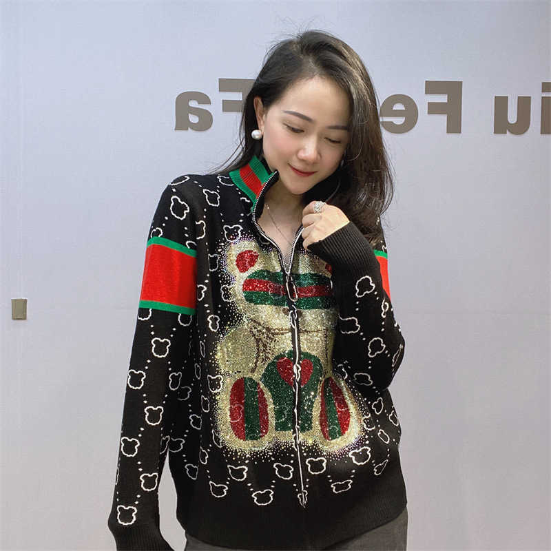 Women's Sweaters Spring and autumn new high-end women's cardigan zipper knitwear ironing drill shirt stand collar long sleeve coat Q240805