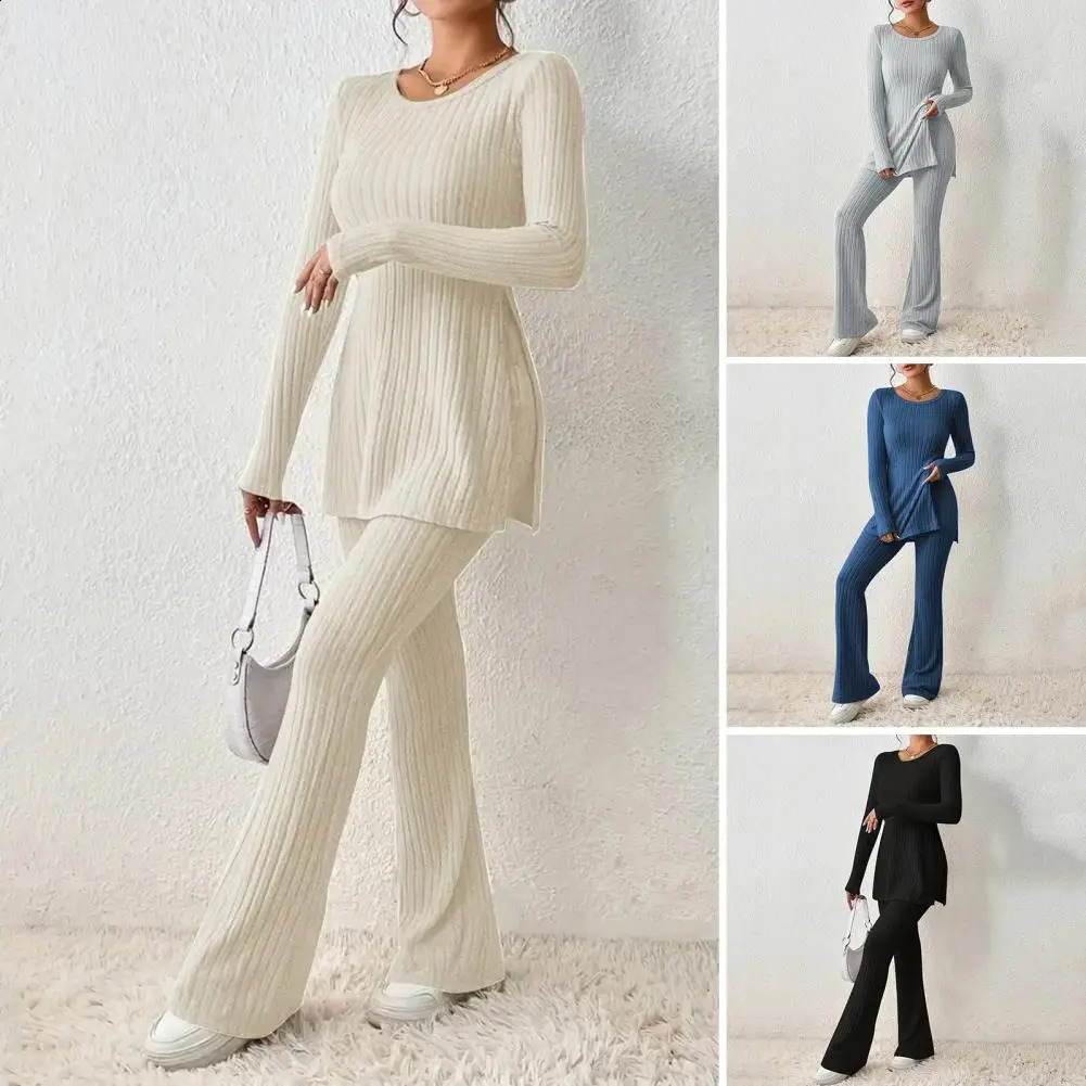 Ensemble féminin pour femmes à la mode en deux pièces tricotées ensemble à manches longues à manches à manches à manches à manches à manches à ma