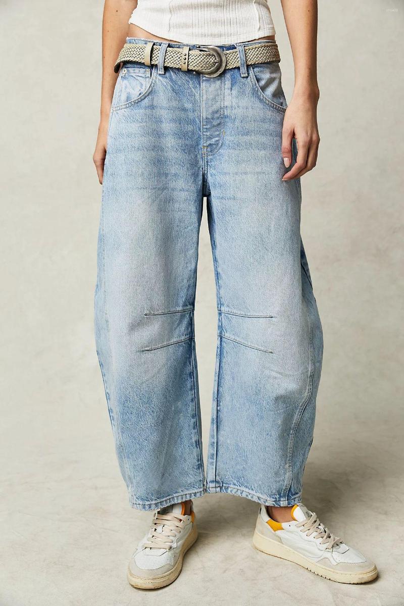 Womens Jeans Women Fashion Loose Solid Color Mid-Rise Barrel Washed Denim Pants Spr Summer Casual Trousers Strtwear Z260623
