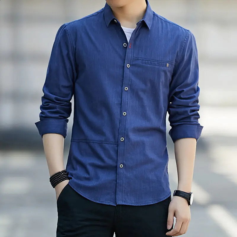 Fashion business casual shirt solid color basic mens commuting collar spring autumn single breasted shirt240802