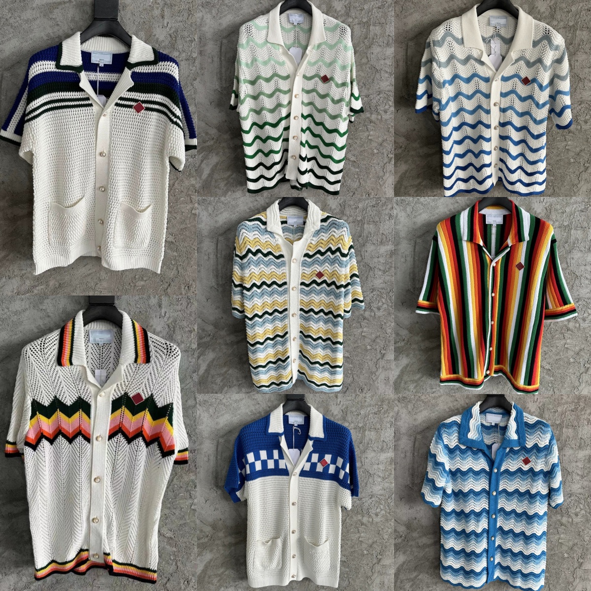24ss men designer knit shirts wave pattern gradient vacation loose knitted cardigan sweater outwear-image-911001285
