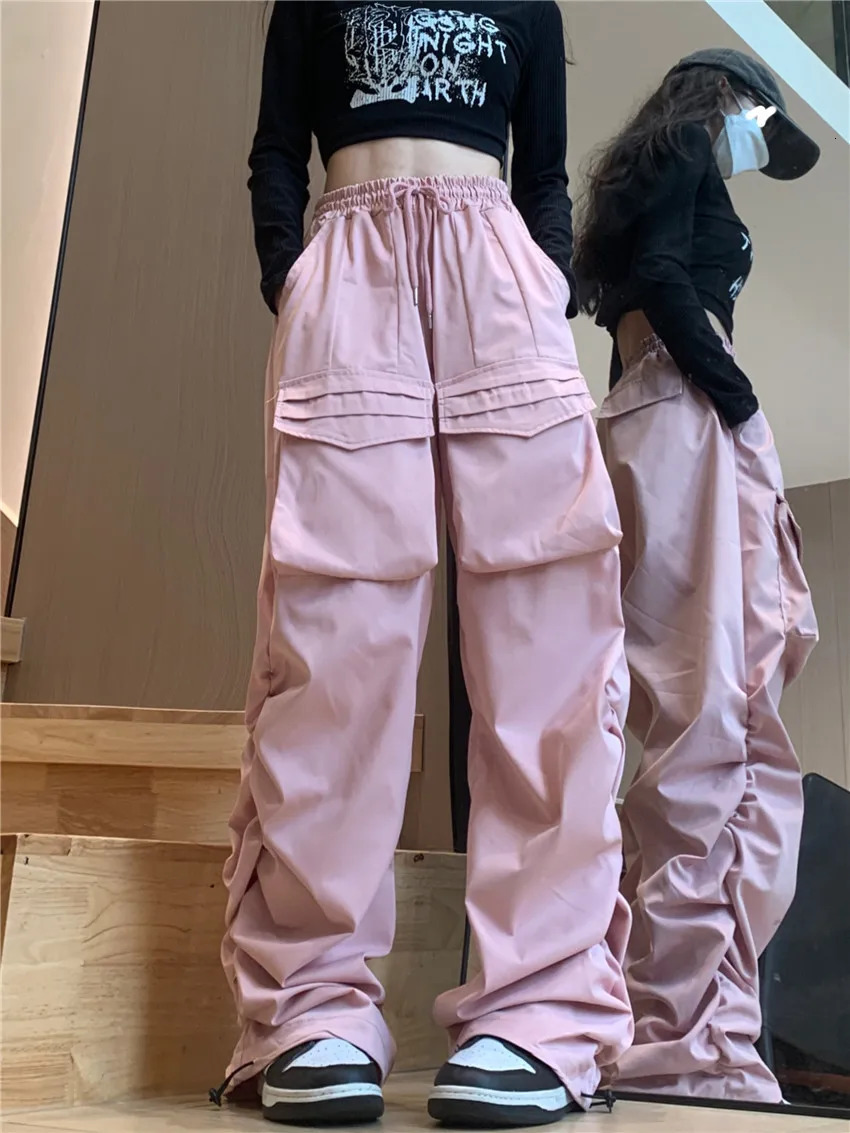 Pantalon de cargaison rose pour femmes harajuku streetwear streetwear pantalon de parachute haute taille y2k 2000s pantalon esthétique des vêteme