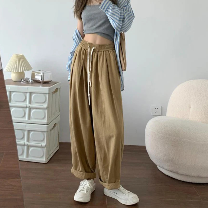 Rimocy khaki élastique taise harem pantalon pour femmes pantalon de cargaison occasionnel surdimensionné femme printemps été pantalon lâche feme