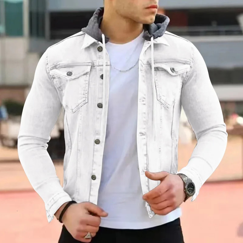 mens fashionable casual hooded single breasted jacket mens solid color jacket casual jacket with double pockets240806