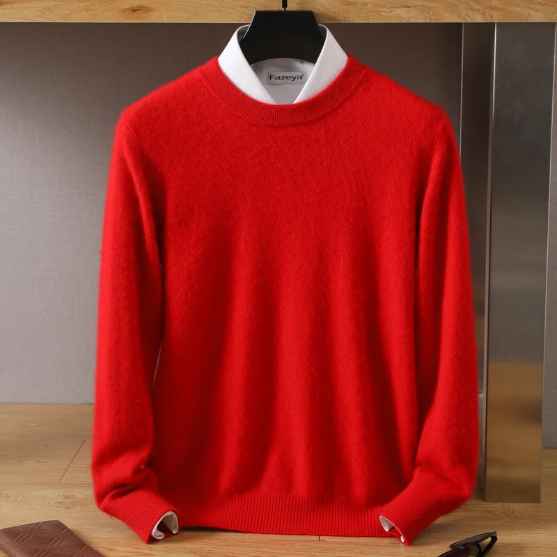 Autumn and winter mens 100 mink cashmere cold resistant clothing round neck solid color zipper warm sweater 240806