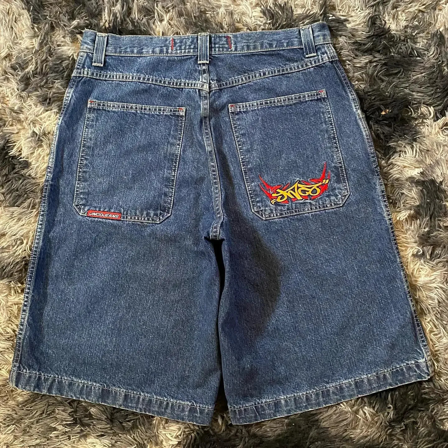 JNCO shorts Y2K womens Harajuku hiphop retro blue denim fitness bag jeans summer mens Gothic basketball 240805