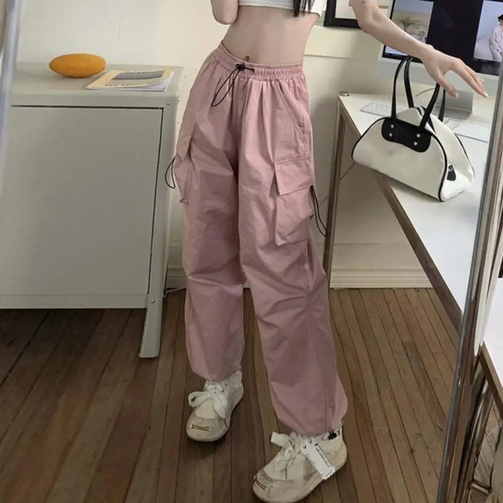 High Waist Casual Pants High Waist Womens Cargo Pants with Oversized Multi Pockets Quick Dry Solid Color for Fashionable 240806
