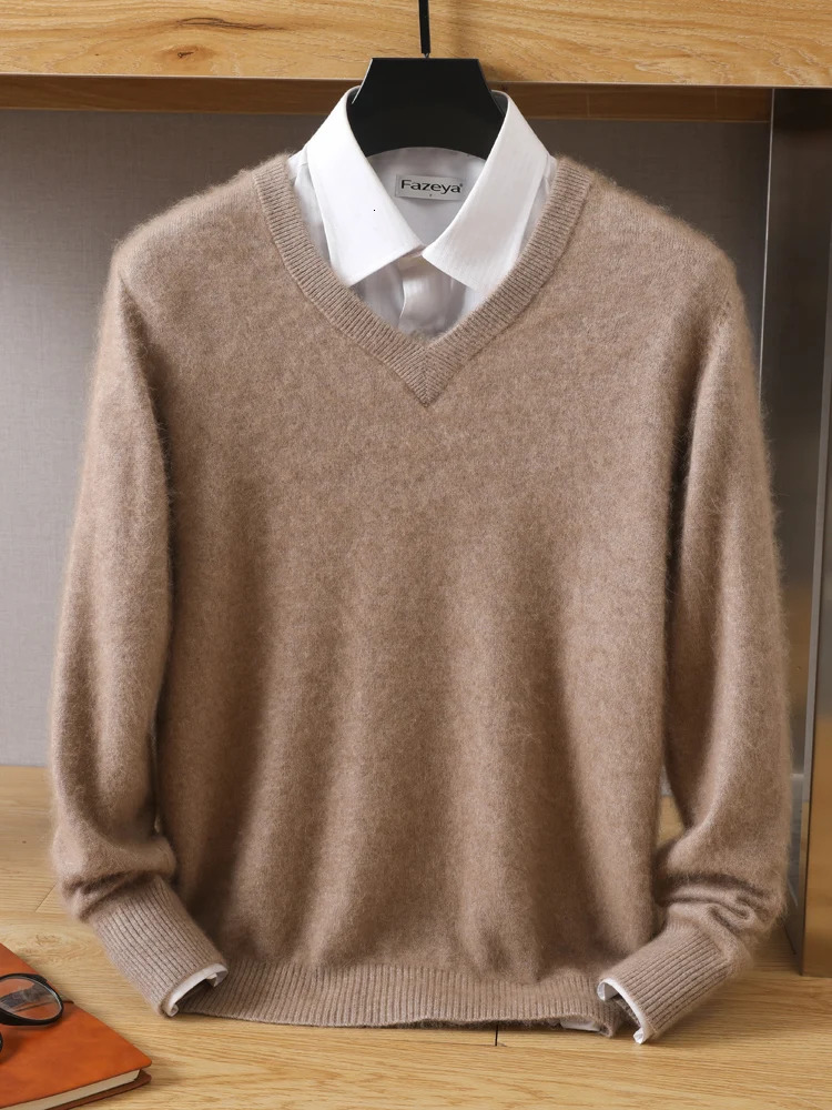 MVLYFLET 2024 hommes 100 vison cachemire pull col en v tricot fleuri grande taille haut d'hiver à manches longues haut de gamme pull 240806