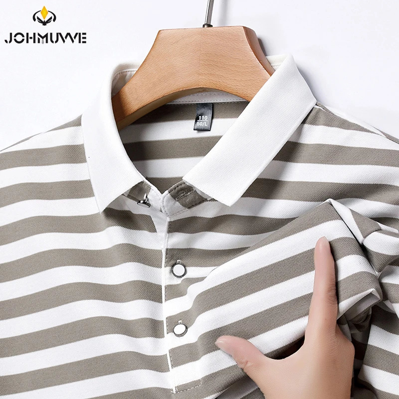 2024 mens striped cotton business casual short sleeved polo shirt fashionable comfortable breathable top y240806