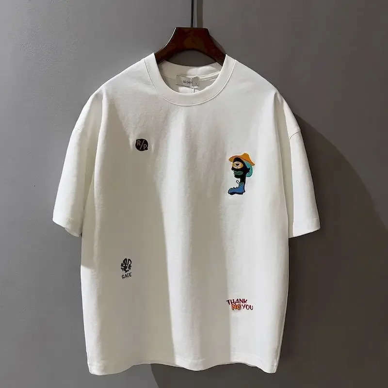 Creative embroidery mens Tshirt womens casual loose Oneck short sleeved fashionable simple top thin L251 240806