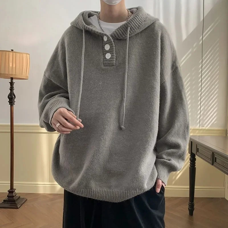 Pull à capuche pour hommes pour la saison printemps et estivale japonais veste paresseuse rétro à la mode à capuche tricot tricot lâche top240806