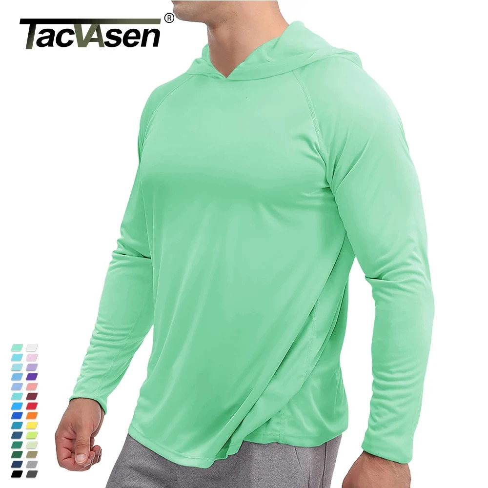 TACVASEN UPF 50 T-shirts de protection solaire pour hommes à capuche longue à manches longues décontractées t-shirts secs en plein air run run ru
