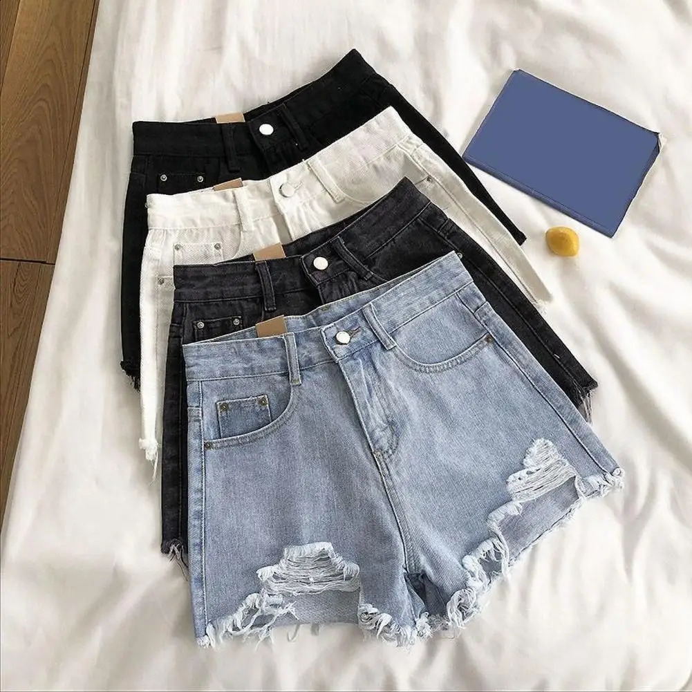 Open top jeans retro high waisted denim shorts Aline style open slim fit summer womens mini 240805