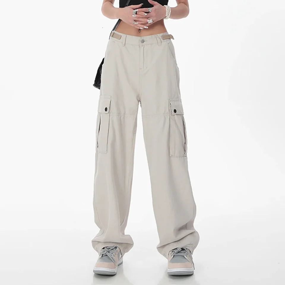 Streetwear pantalon de cargaison décontracté pour les basses du bas de bottes d'été mince pantalon de mode poches décontractées Pantalon Femme 24