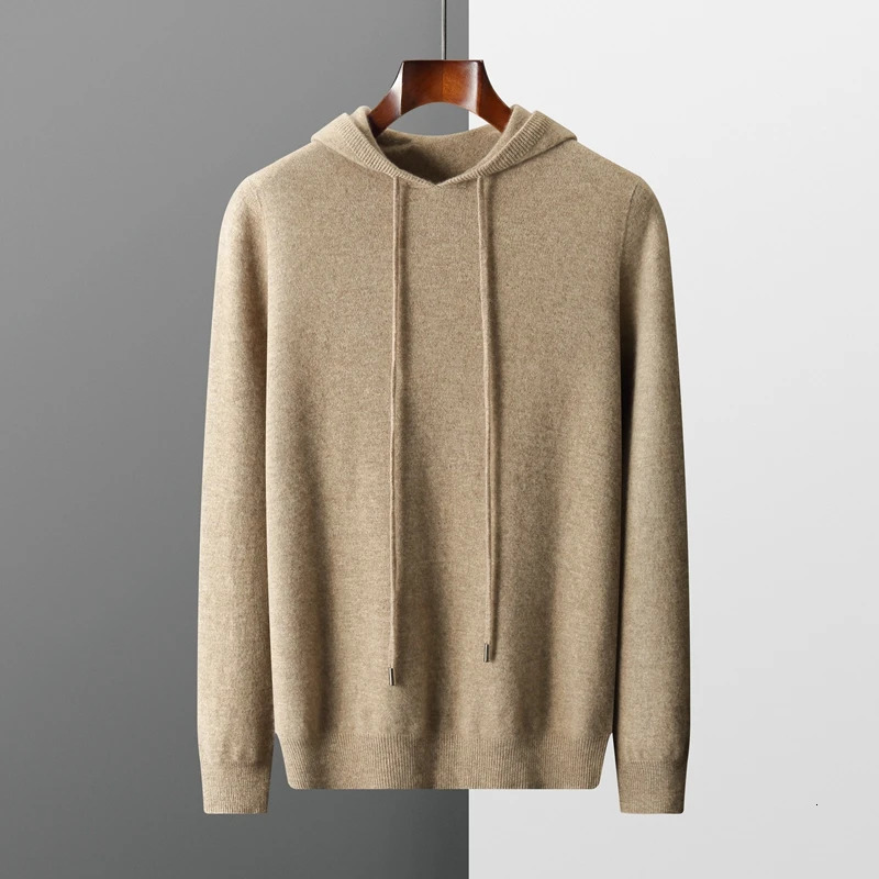MVLYFLRT Pull homme à capuche en laine mérinos 100 % tricotée manches longues style décontracté automne hiver