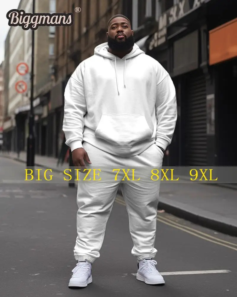 Biggmans Mens Two Piece Hooded Sweater Set Solid Color Pants Hip Hop Fashion Comfort Plus Large Size Set240806