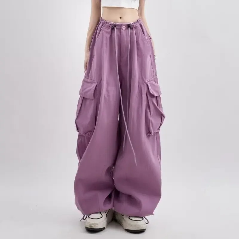 Automne à la mode à la mode décontractée Pantalon de cargaison à crampon pour hommes Femmes Trendy Couleur solide pantalon de loisirs violet 2408