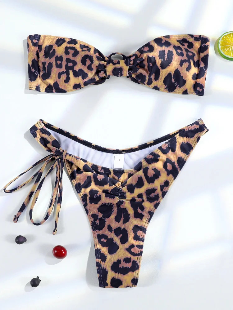 Miyouj Bandeau Bikinis Leopard Swimsuit imprimé de maillots de bain sexy Bikini Set Summer Beachwear High Taist Thong Female Biquinis 240806