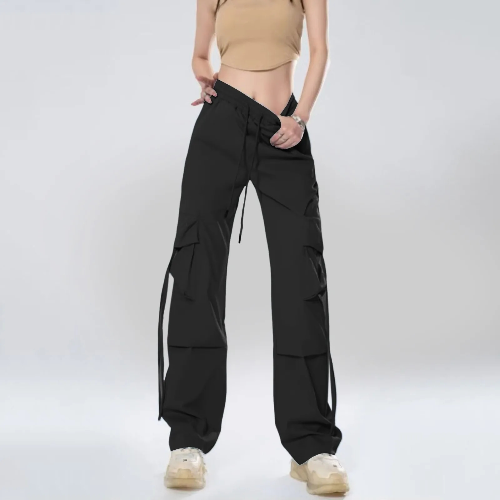 Pantalons de cargaison de jambe à large jambe noire harajuku vintage y2k pantalon décontracté surdimension