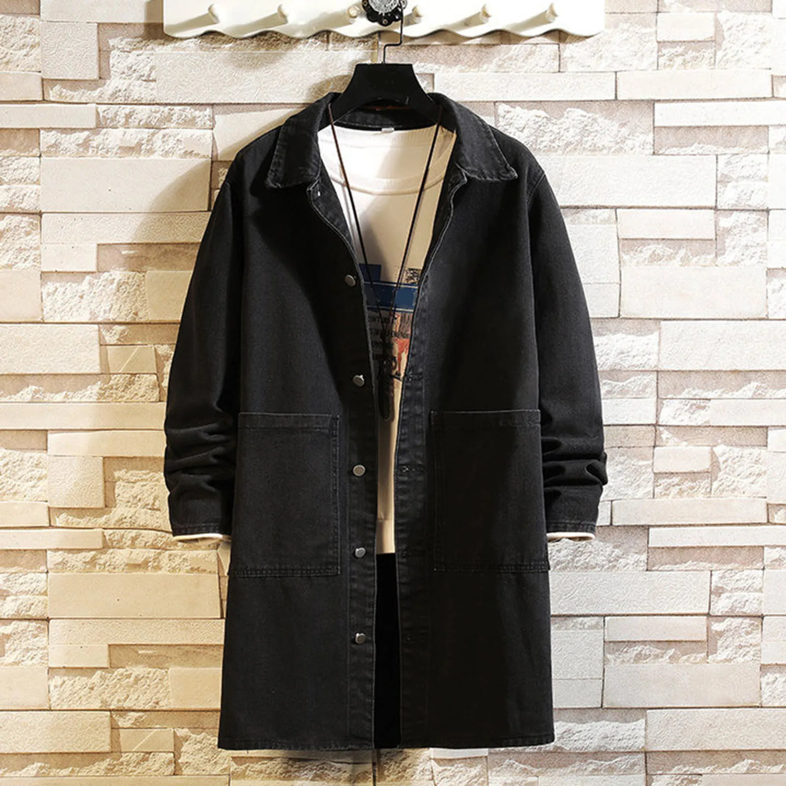 Spring and autumn Korean mens denim jacket single breasted solid trench long jeans Plus size 4XL 240806