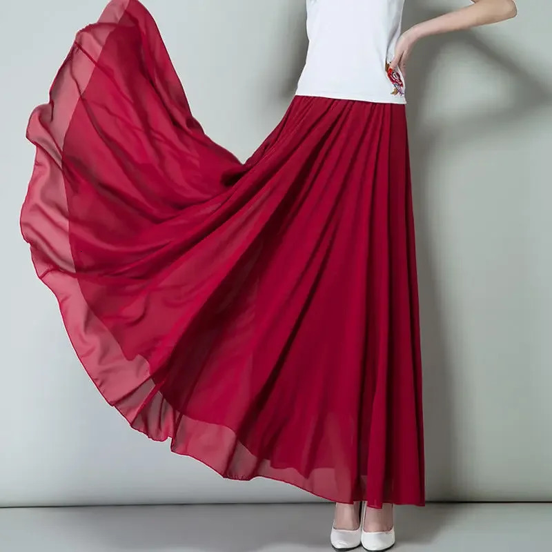 Summer Chiffon Skirts Plus Size Full-Length Skirt High Waist Elegant Dance Skirt Pink Black Red Royal Blue White Long Skirts 240806