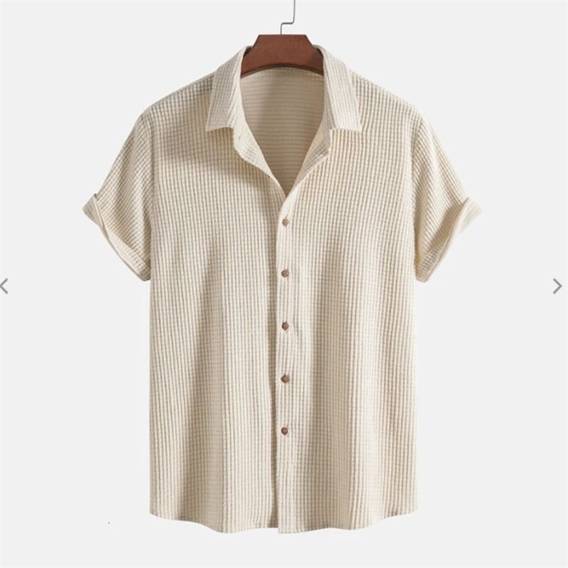 Summer mens short sleeved solid color single breasted casual loose beach shirt 240805