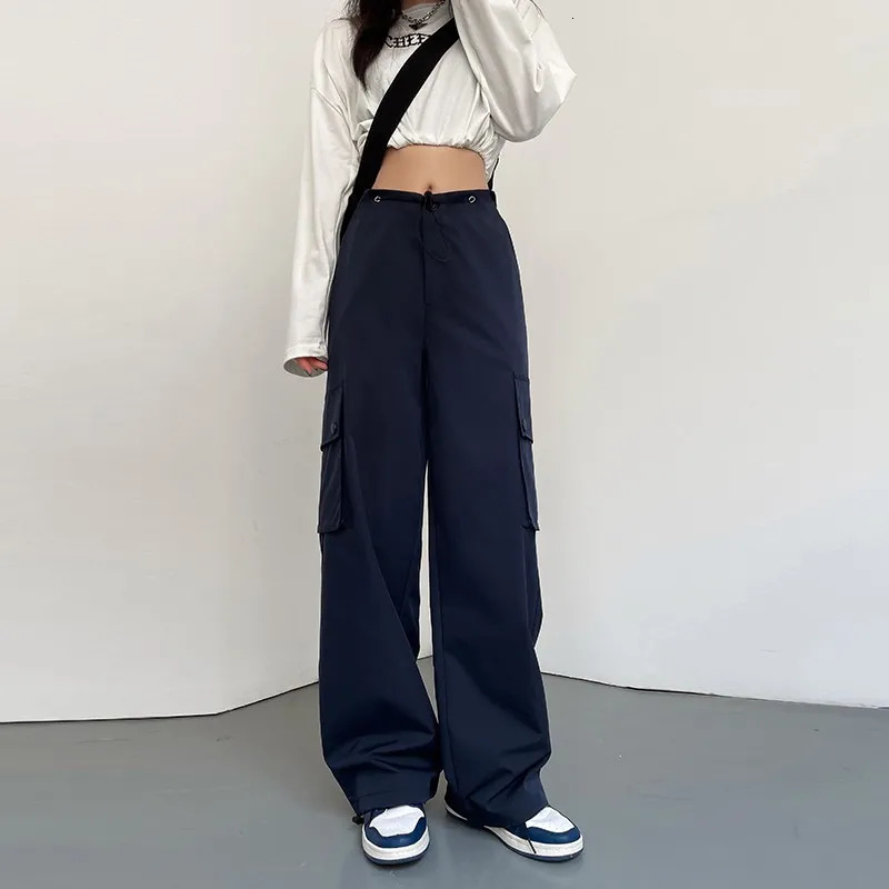 Pantalon de cargaison baggy Womens Y2k Streetwear Vêtements Navy Pantalon de jambe larges Weatpants Coréens Vêtements Femmes 240806