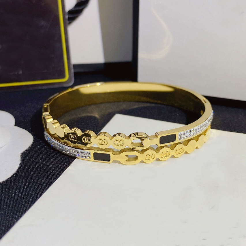 Bracelet Europe America Stainless Steel Bangle Women Designer Jewelry Letter Crystal 18K Gold Bracelets Plated Stainless steel Wedding-image-799262009